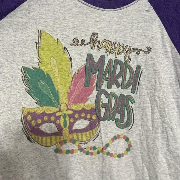 women’s Mardi Gras T-shirt 1/4 sleeve gray purple next level apparel 2XL - Picture 2 of 4